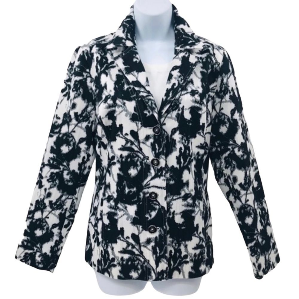 Laura Ashley Black and White Floral Blazer Jacket Size M